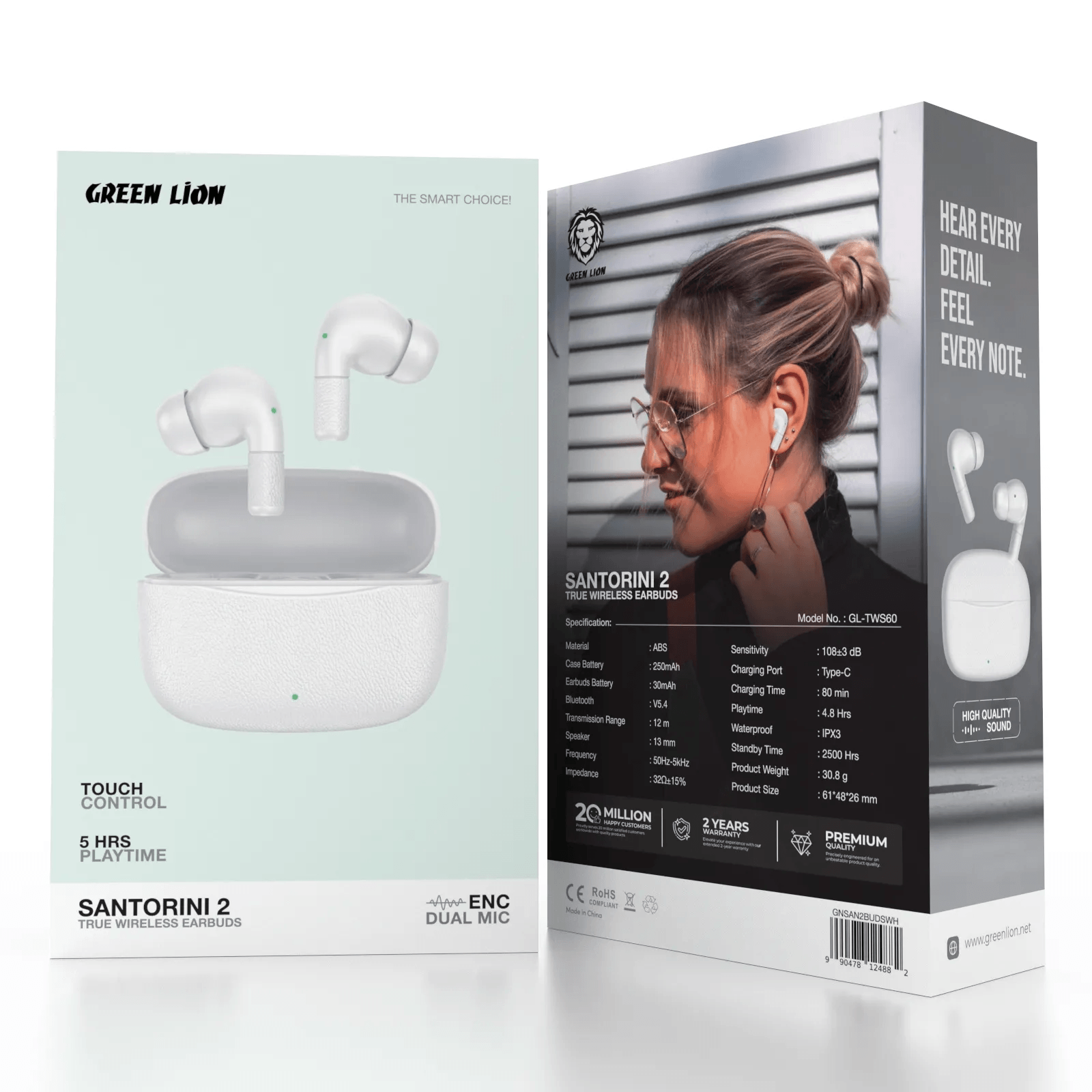 Green Lion Santorini 2- True Wireless Earbuds Tws - White