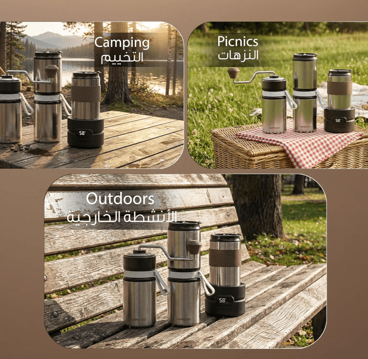LePresso 4-in-1 Portable Coffee Set, Bean to Cup Outdoor Coffee Maker, Hand Grinder & Water Boiler Kit, 1200mAh USB-C Rechargeable, 150ml Stainless Steel Cup, Drip Coffee Brewer - Silver
